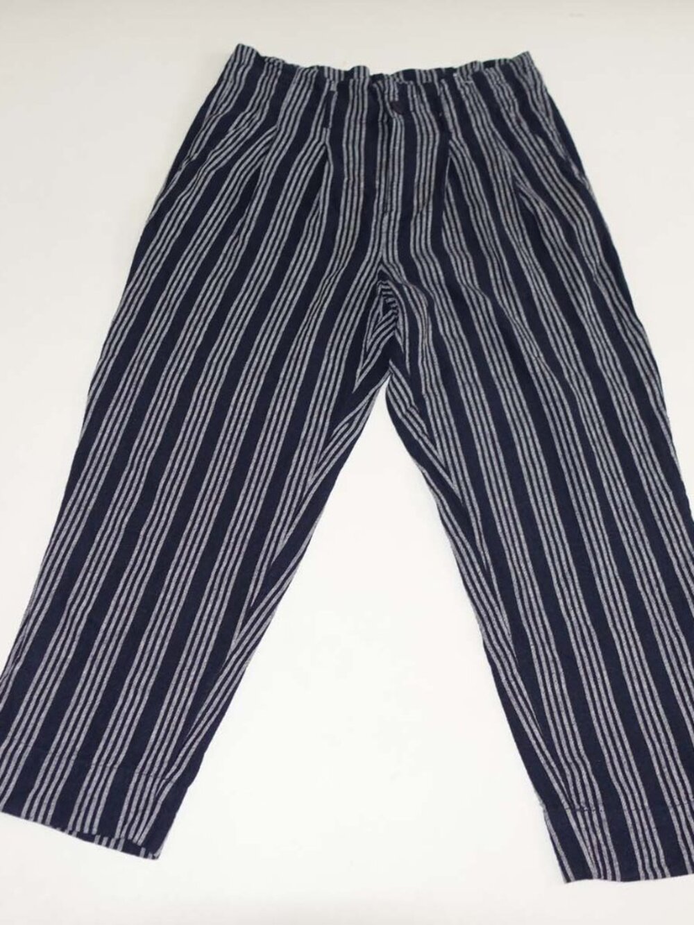 Loft Women's High Rise Straight Leg Cropped Pants Size 10 Navy Blue Gray Linen